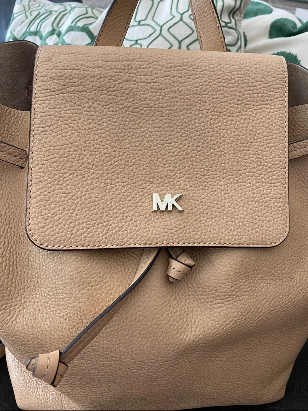 Michael Kors Pebbled Leather Junie Drawstring Backpack in tan